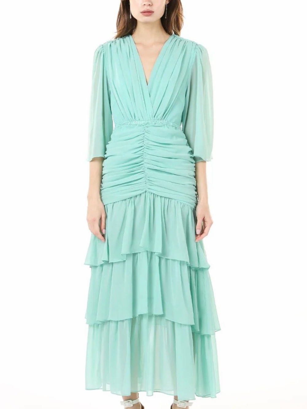 Elegant Mint Tiered V-Neck Maxi Dress